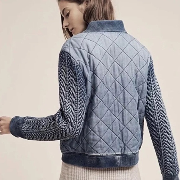 Anthropologie Cloth & Stone Quilted Chambray Bomber Jacket Small - Picture 8 of 10